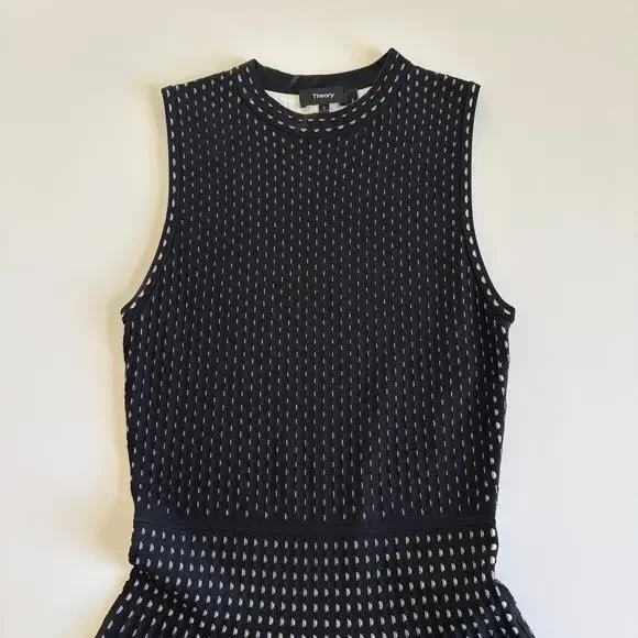 Theory Black and White Sleeveless Fit and Flare Mini Dress Women’s Small Bodycon - Picture 5 of 10